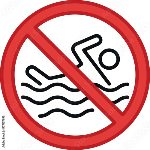 No Swimming Sign Vector Icon - Forbidden Water Area Symbol