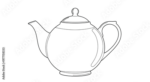 Elegant teapot illustration in simple black and white line art perfect for traditional tea time themes kitchen decor or children's coloring activities.