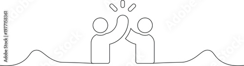 A minimalist line drawing of two people high-fiving each other in a celebratory gesture