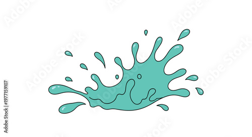 Dynamic turquoise water splash illustration with many small droplets for summer freshness hydration and clean liquid movement design concepts.