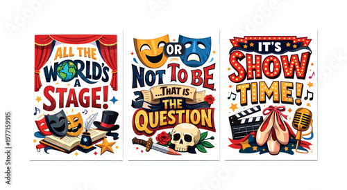 Theatrical posters with famous quotes about stage and performance