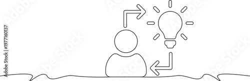 A simple line drawing of a person with a lightbulb above their head, symbolizing a creative idea or inspiration.