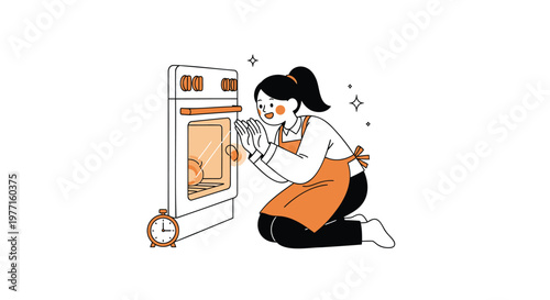 Cleaning, woman, housekeeping, domestic, chores, orange, apron, vector