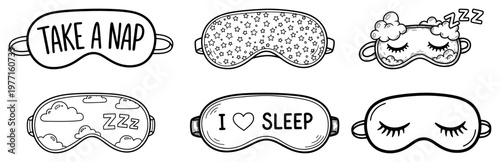 Foto Set of hand drawn sleep eye masks with cute designs and quotes black and white d