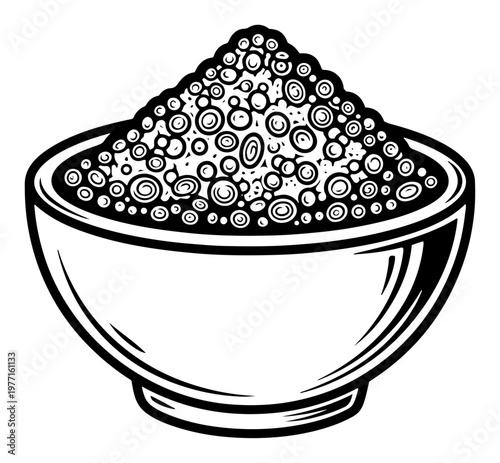 Bowl Full of Rice or Grains Food Vector Illustration in Bold Black and White Style