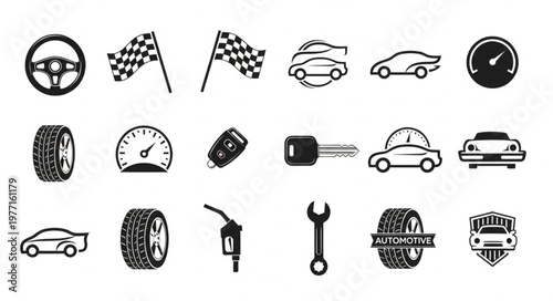 Collection of Car Related Icons and Symbols for Automotive Industry.