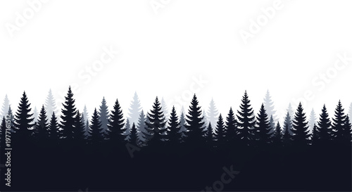Forest Panorama view. Nature landscape. Forest silhouette. Forest background. Vector illustration. 