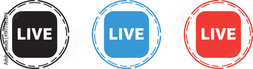 Three 'live' indicators a visual representation of broadcasting status in black blue and red tones