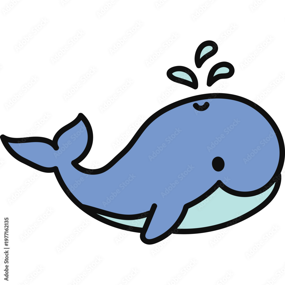 Obraz premium Cute Cartoon Blue Whale Illustration