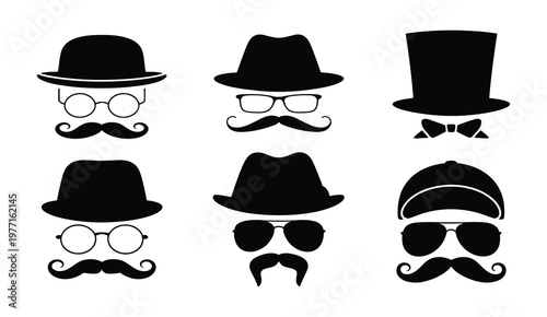 Trendy hipster hat, glasses and mustache vector set with classic retro style accessories, gentleman disguise elements and modern fashion character illustration collection