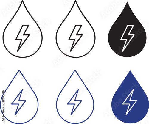 Electric water drops a visual representation of energy and conductivity in various shades and styles
