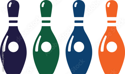 Colorful bowling pins illustration a vibrant depiction of the classic game's essential equipment in four distinct hues