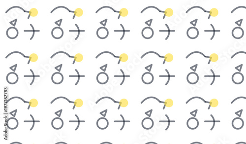 Minimalist abstract line art pattern, geometric symbol vector background, modern repeating seamless texture with yellow circle accents