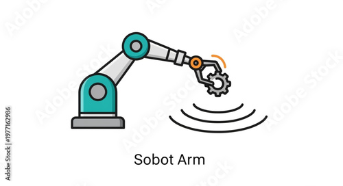 Robotic arm holding a gear with wireless signals emanating.