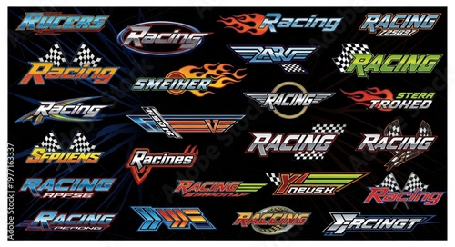 Collection of racing logos and graphics for automotive use.