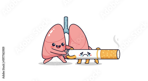 Sad lungs rejecting a smoking cigarette and health awareness concept