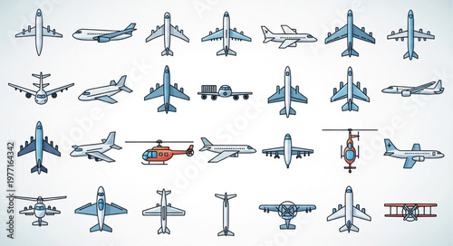 Collection of various aircraft types and vehicles.