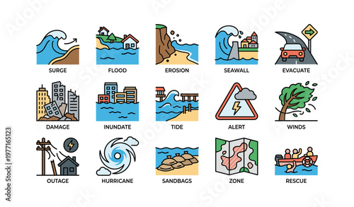 Coastal environment icons for flood and disaster preparedness