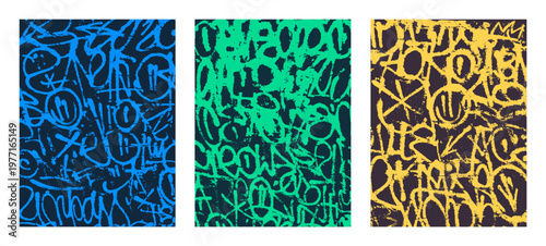 Graffiti Tagging Backgrounds Set, Urban Street Art Textures