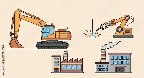 Construction and Industrial Equipment Illustration Set.