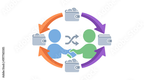 Peer to Peer Money Transfer Concept Illustration. EPS Editable. Vector Illustrations.