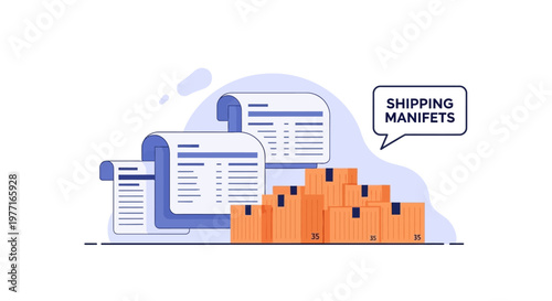 Illustration of shipping manifests and cardboard boxes for logistics. EPS Editable. Vector Illustrations.