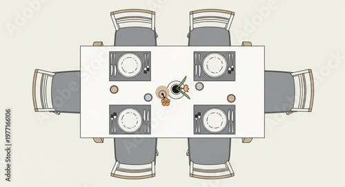 Elegant Dining Table Setting for Six People with Floral Centerpiece.