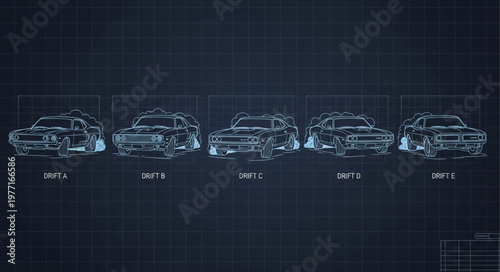 Futuristic Digital Display of Five Sports Cars.