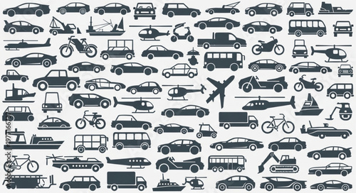 Collection of diverse transportation vehicles and modes of transport.