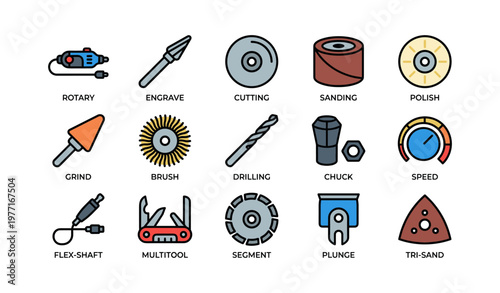 Various power tool attachments for grinding, drilling, and polishing