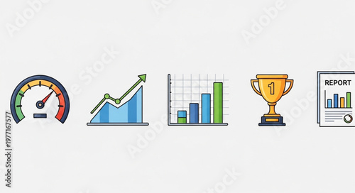 Collection of business performance and success icons.