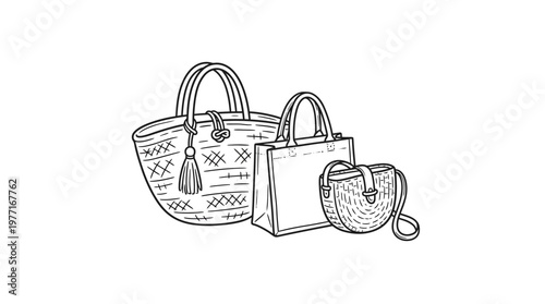 Stylish Collection of Handbags in Line Art
