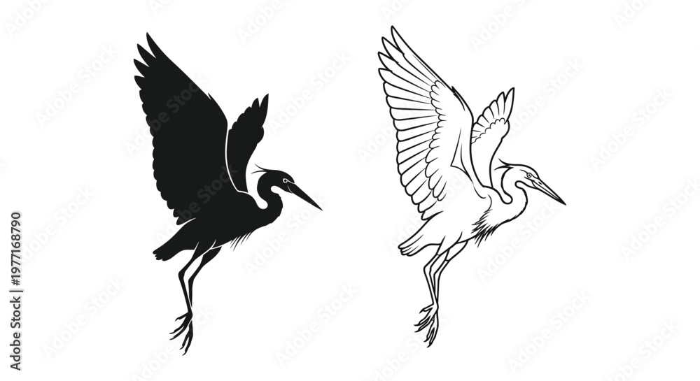 Fototapeta premium Elegant Heron Silhouettes Art Design Vector