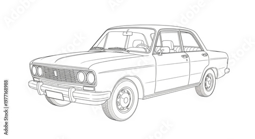 Vintage Car Outline Drawing Transportation Vehicle.