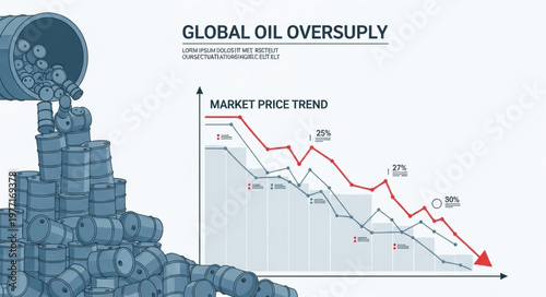 Global oil oversupply and market price trend graph.