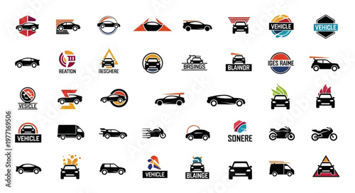 Collection of Car Logos and Icons for Automotive Brands.