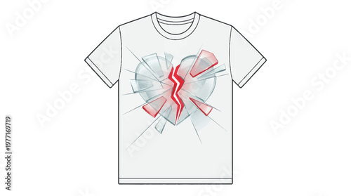 Cracked heart design with red jagged lines on white t-shirt broken heart t shirt apparel design heartbreak clothing illustration melancholy