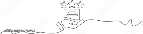 A hand holding a credit card with three stars above it in a simple line drawing style