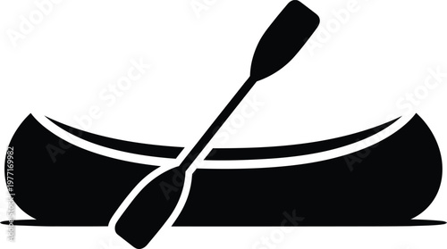 Silhouette canoe and paddle on water isolated vector illustration