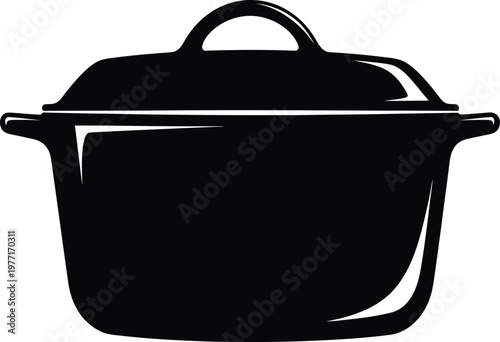 Silhouette cooking pot with handles and lid vector illustration