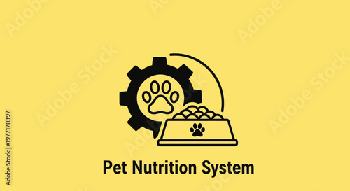 Pet nutrition system icon with a gear and food bowl illustration. EPS Editable. Vector Illustrations.