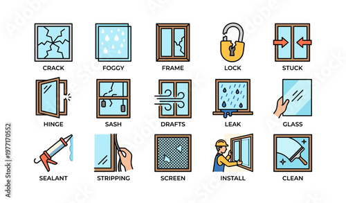 Common window problems and solutions illustrated icons