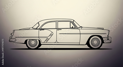 Vintage American Sedan Car Sketch Illustration.