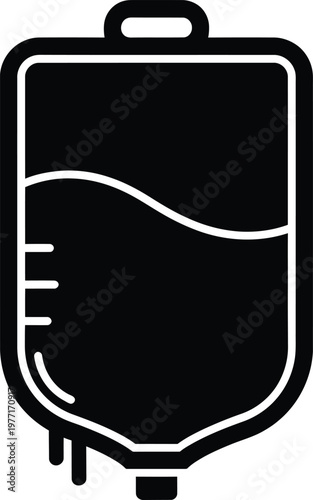 Silhouette intravenous fluid bag hanging with measured liquid level vector illustration