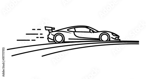 Sleek sports car line art vector illustration showing speed and motion, perfect for automotive themes and racing concepts.