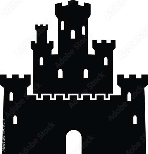 Silhouette medieval castle with towers and battlements vector illustration