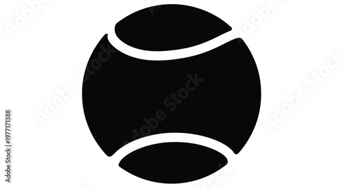 Simple black and white illustration of a tennis ball with curved lines