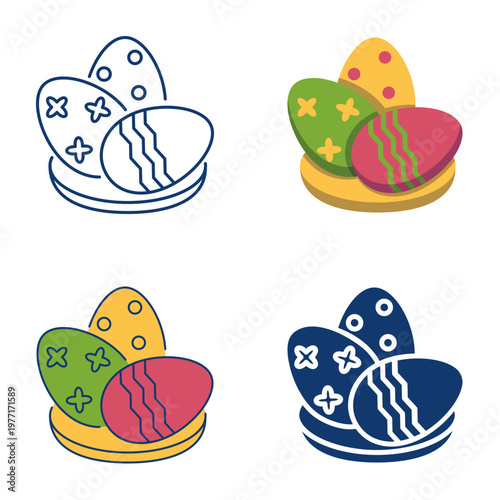 Painted eggs icon set