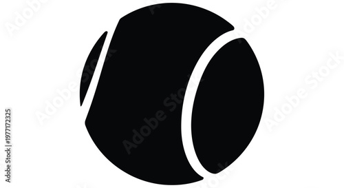 Simple black and white illustration of a tennis ball with curved white markings