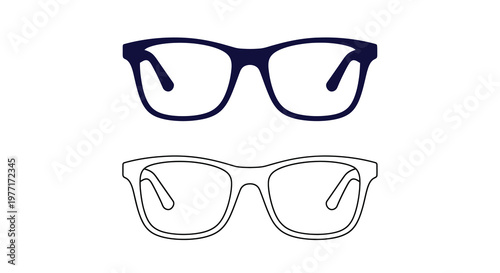 Two pairs of eyeglasses are displayed one dark blue one white